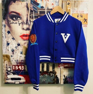St. Valor Varsity Styled Cropped Jacket in Cobalt