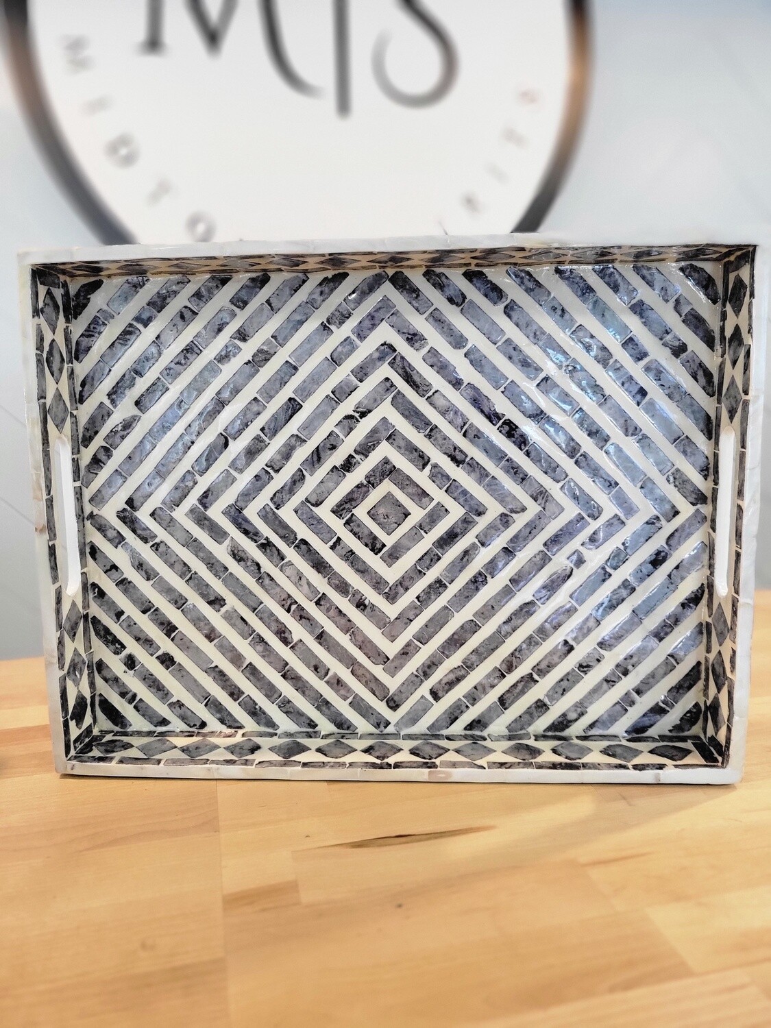 Rectangular Grey &amp; Ivory Capiz Tray