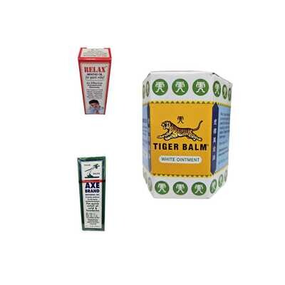 Tiger Balm White Ointment, Relax Mentho Oil, and Axe Brand Universal Oil (Pack of 3)