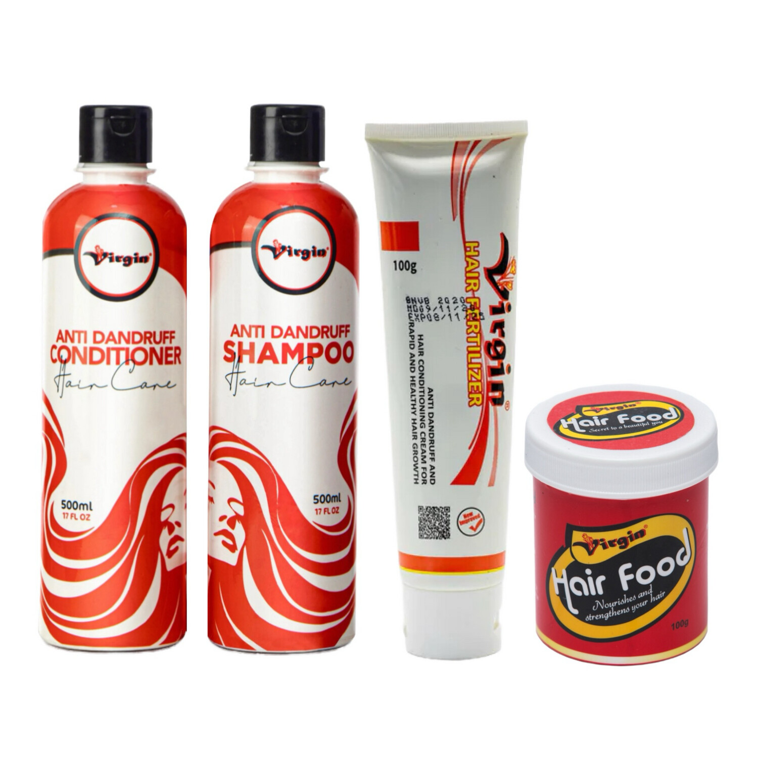 Virgin Anti Dandruff Shampoo, Conditioner, Hair Fertilizer, and Hair Food (Pack of 4)