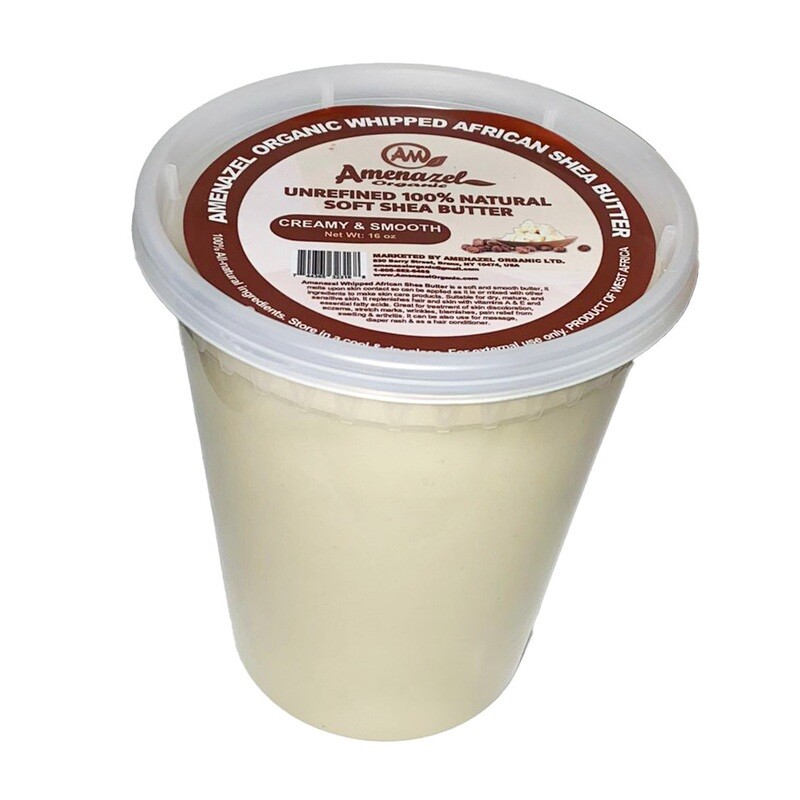 Amenazel Organic Unrefined 100% Natural Soft Shea Butter - Creamy &amp; Smooth (16oz)