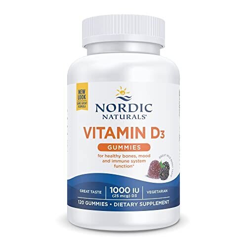 Nordic Naturals Vitamin D3 Gummies Wild Berry - 120 Gummies - 1000 IU Vitamin D3 - Great Taste - Healthy Bones Mood & Immune System Function - Non-GMO - 120 Servings