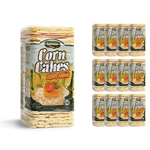 Landau Thin Puffed Corn Cakes | Light Airy Low Calorie Snacks With a Real Corn Taste | Kosher | 4.6 Ounce (Pack of 12)