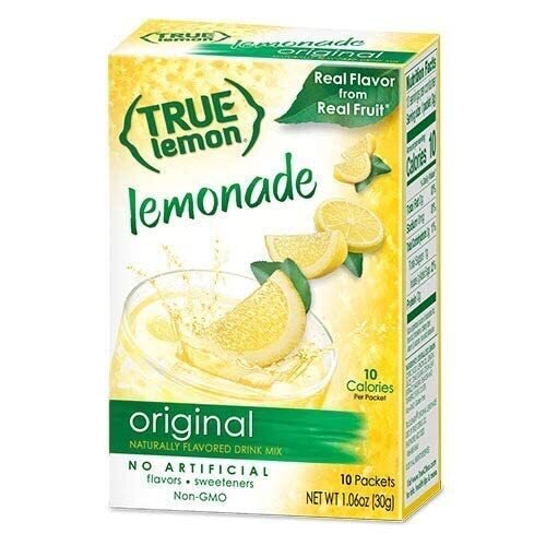 True Lemon Lemonade Drink Mix 10-count (Pack of 6) plus 5 sample sticks of Black Cherry Limeade Peach Lemonade Mango Orange Raspberry Lemonade Lemon Lemonade
