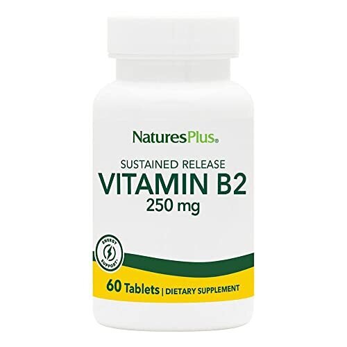 NaturesPlus Vitamin B2 (Riboflavin) - 250 mg 60 Vegetarian Tablets Sustained Release - Natural Energy & Metabolism Booster Promotes Overall Health - Gluten-Free - 60 Servings