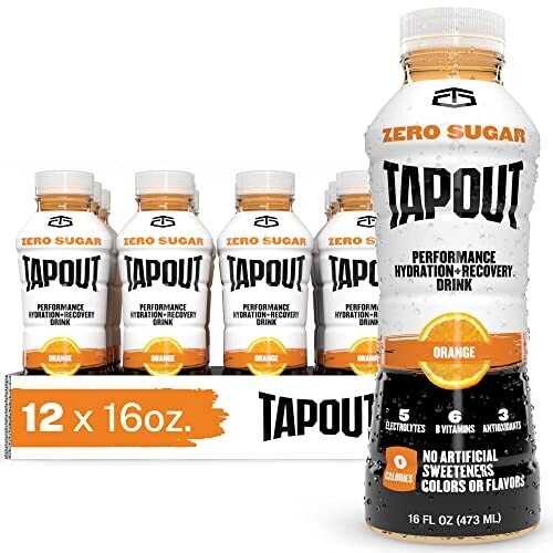 Tapout Zero Sugar Orange Drink 16 oz Plastic Bottles - Pack of 12