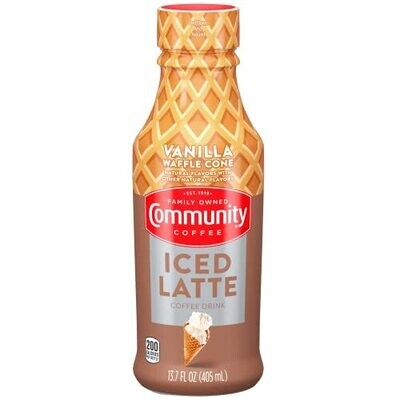 Community Coffee Vanilla Waffle Cone Iced Latte Ready To Drink 13.7 Ounce Bottle