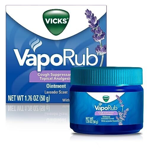 Vicks VapoRub Lavender Essential Oil Chest Rub Ointment Relief from Cough Cold Aches & Pains with Original Medicated Vicks Vapors Topical Analgesic 1.76 OZ