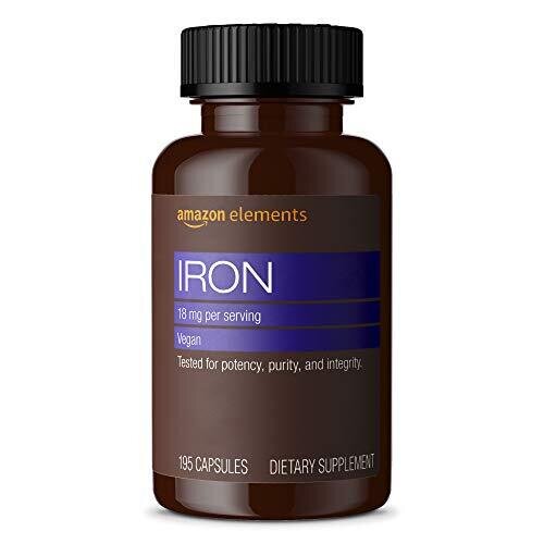 Amazon Elements Iron 18mg Supports Red Blood Cell Production Vegan 195 Capsules 6 month supply (Packaging may vary)
