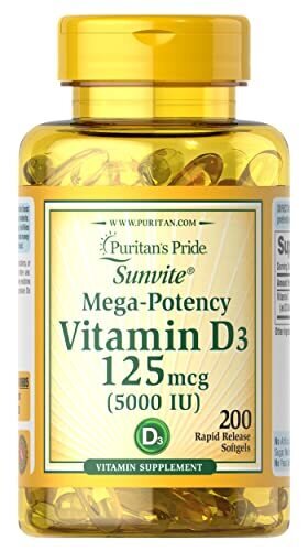 Vitamin D3 5000 IU Bolsters Immunity by Puritan'S Pride for Immune System Support and Healthy Bones and Teeth 200 Softgels Packaging May Vary