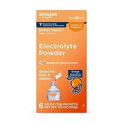 Amazon Basic Care Electrolyte Powder Packets Orange Electrolyte Drink Mix 6 Packets