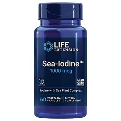 Sea-Iodine 1000 Mcg – Iodine Supplement Pills without Salt – Iodine from Organic Kelp and Bladder Wrack Extracts - Gluten-Free Non-Gmo Vegetarian - 60 Capsules