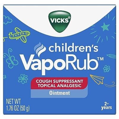 Children'S Vaporub Chest Rub Ointment Relief from Cough Cold Aches & Pains with Original Medicated  Vapors Cough Suppressant 1.76 OZ