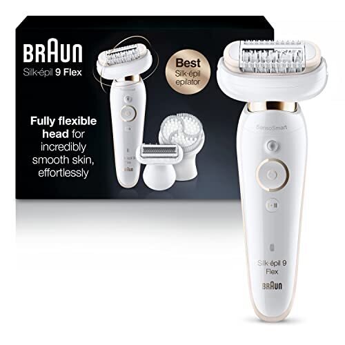 Braun Epilator Silk-épil 9 9-030 with Flexible Head Facial Hair Removal for Women and Men Shaver & Trimmer Cordless Rechargeable Wet & Dry Beauty Kit with Body Massage Pad