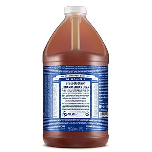 Dr. Bronner’S - Organic Sugar Soap (Peppermint 64 Ounce) - Made with Organic Oils Sugar and Shikakai Powder 4-In-1 Uses: Hands Body Face and Hair Cleanses Moisturizes and Nourishes Vegan