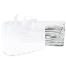 - 16X6X12 Inch 100 Pack Plastic Bags with Handles Shopping Bags for Small Business Large Clear Frosted White in Bulk for Boutiques Retail Stores Merchandise & Gifts