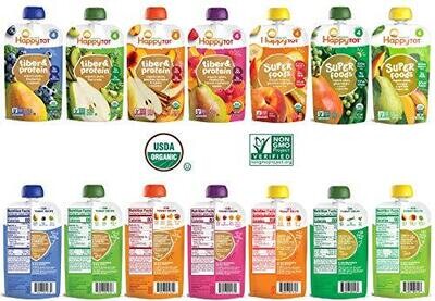 Happy Tot Organic Superfoods and Fiber&Protein Stage 4 Baby Food Assortment Variety Packs 7 Flavors (Pack of 14)
