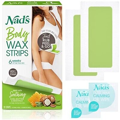 Body Wax Strips Hair Removal for Women All Skin Types 20 Waxing Strips + 4 Calming Oil Wipes