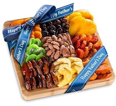Dried Fruit and Nuts in Keepsake Bamboo Cutting Board Serving Tray with Handles Father'S Day Gift