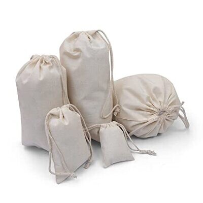 Cotton Double Drawstring Muslin Bag. 100% Organic Cotton. Pack of 100 (4 X 6 Inches)