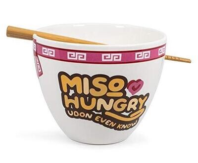 Miso Hungry Japanese Ceramic Dinner Set | 16-Ounce Ramen Bowl and Chopsticks Set