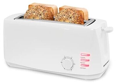 Elite Gourmet ECT-4829 Long Slot Toaster Reheat 6 Toast Settings Defrost Cancel Functions Slide Out Crumb Tray Extra Wide Slots for Bagels Waffles White