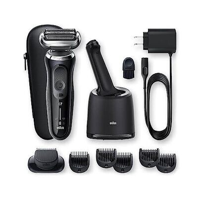 Electric Razor for Men Waterproof Foil Shaver Series 7 7075Cc Wet & Dry Shave with Beard Trimmer Rechargeable Clean & Charge Smartcare Center and Leather Travel Case Included Black