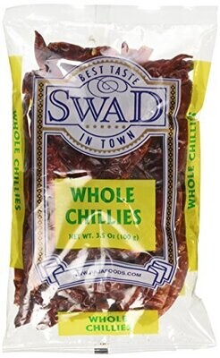 Swad Whole Red Dried Chillies 3.5oz. 100 Grams/ Indian Groceries