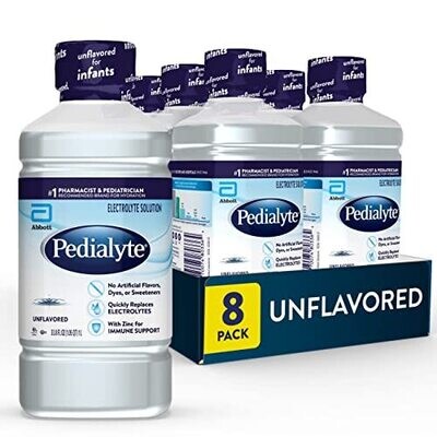 Pedialyte Electrolyte Solution Hydration Drink Unflavored 33.81 Fl Oz (Pack of 8)