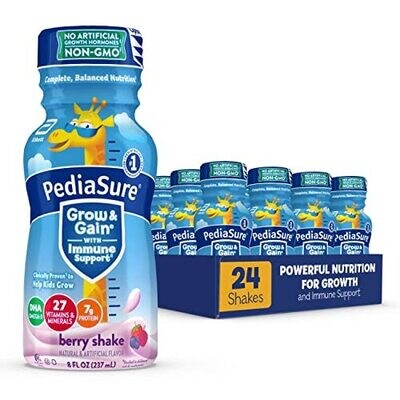Pediasure Grow & Gain with Immune Support Kids Protein Shake 27 Vitamins and Minerals 7G Protein Helps Kids Catch up on Growth Non-Gmo Gluten-Free Berry 8-Fl-Oz Bottle 24 Count