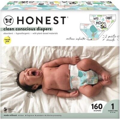 The Honest Company Clean Conscious Diapers above All + Barnyard Babies Size 1 160 Count Super Club Box