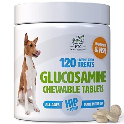 Glucosamine for Dogs with Chondroitin and MSM - Hip and Joint Supplement for Dog Mobility Support and Arthritis Pain Relief by PTC - Profits to Charity