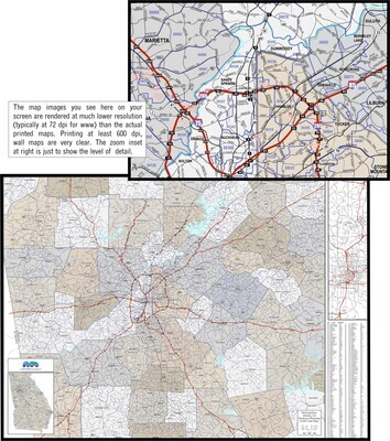 Atlanta, GA Region Business Wall Map with Zip Codes 66x48