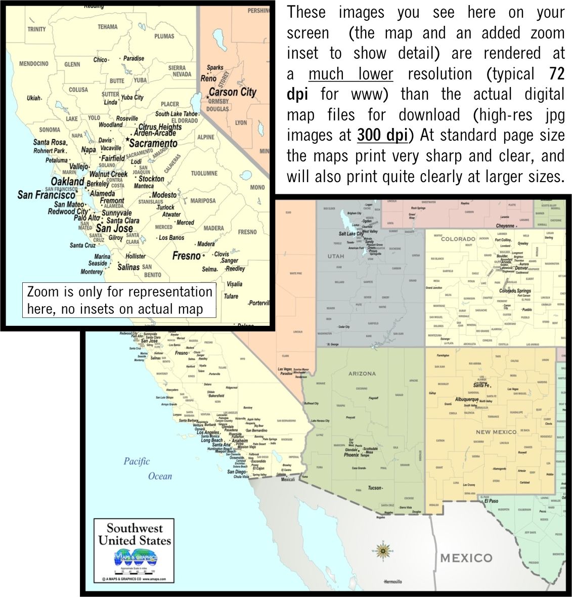 Download Map Southwest USA color, image size:1131x1180