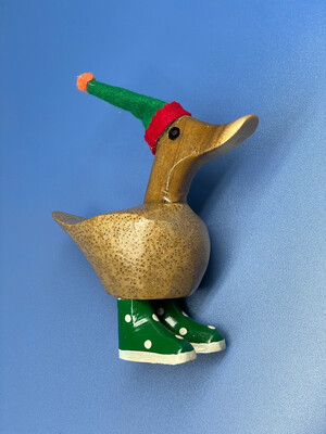 Wooden Duck With Stylish Sneakers & Hat