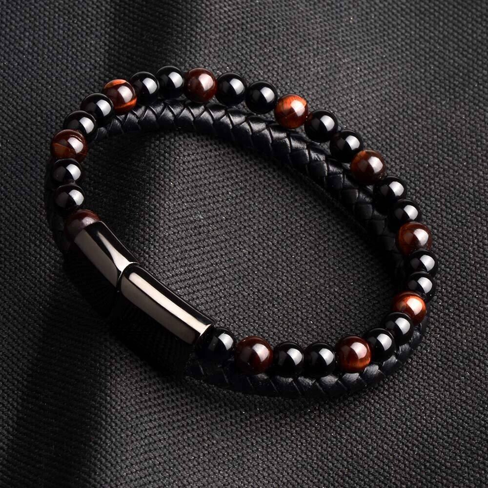 Natural Stone Bracelets Genuine Leather Braided Bracelets
