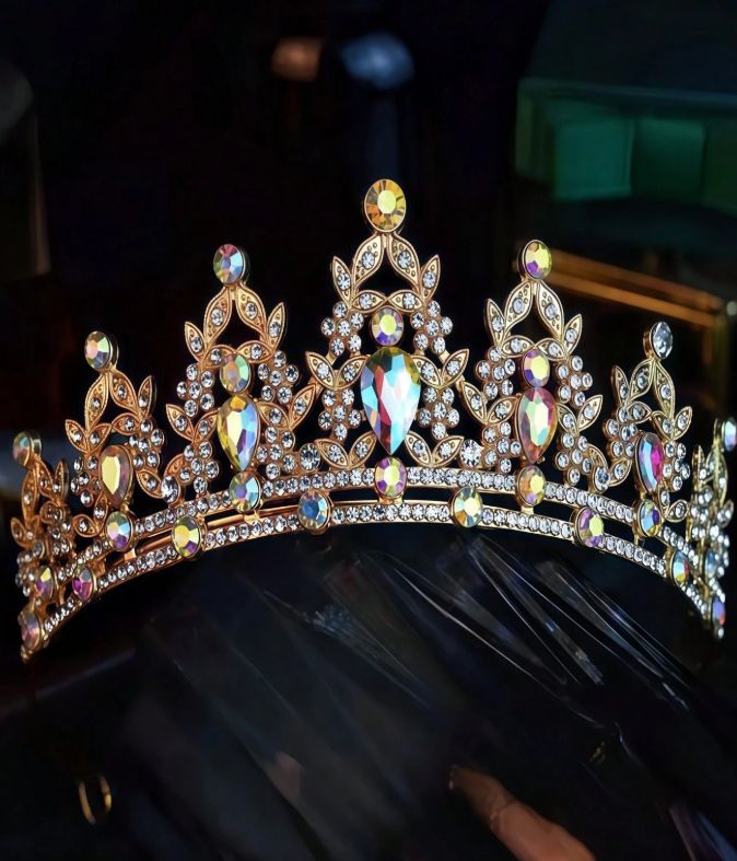 Bride Gold Color Rhinestone Headpiece, Crystal Wedding Tiara Crown
