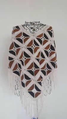 Hand Made Poncho - Ecru/Light Brown/Dark Brown
