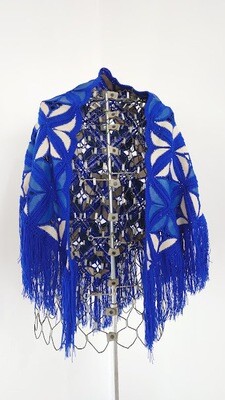 Hand Made Shawl - Cobalt Blue/Beige