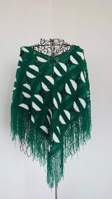 Hand Made Poncho - Fern Green/White