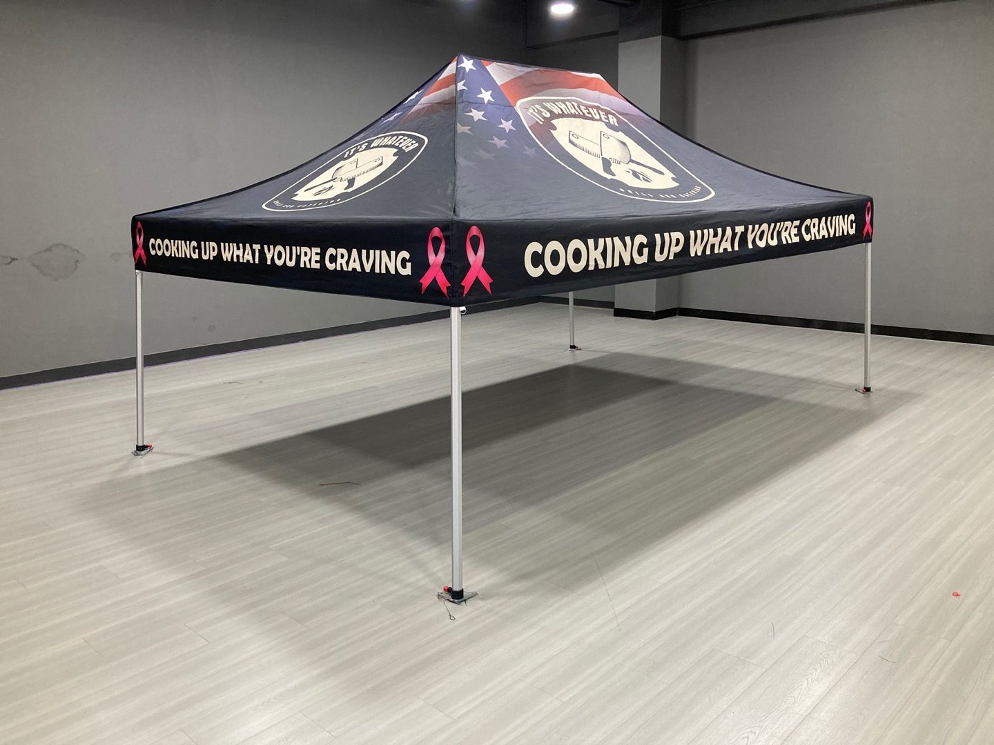 Custom Canopy Tent with  Feather Flag, Back Wall, & Banner Stand