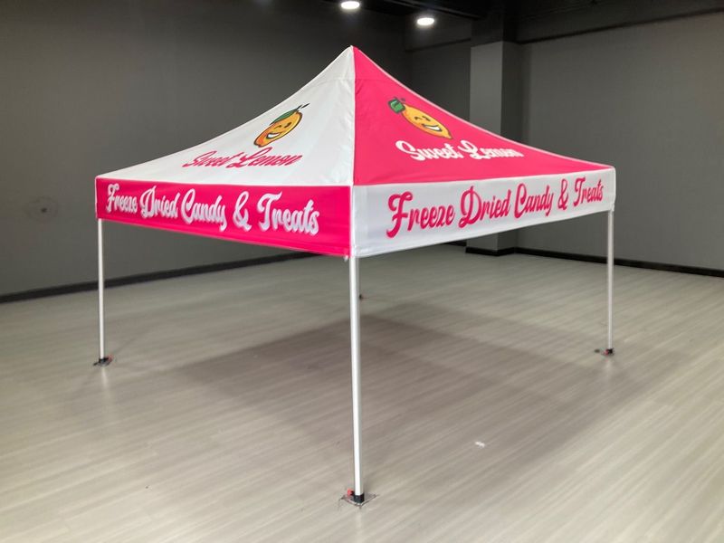 Custom Canopy Tent with  Feather Flag, Back Wall, & Banner Stand