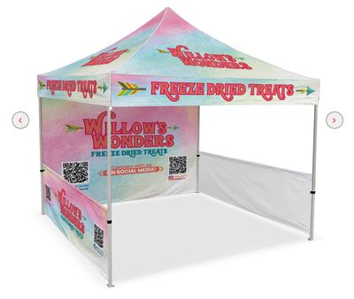 Custom Canopy Tent Package with Full Back Wall, Two Half Side Walls & Two Feather Flags Custom Canopy Tent Package with Full Back Wall, Two Half Side Walls & Two Feather Flags