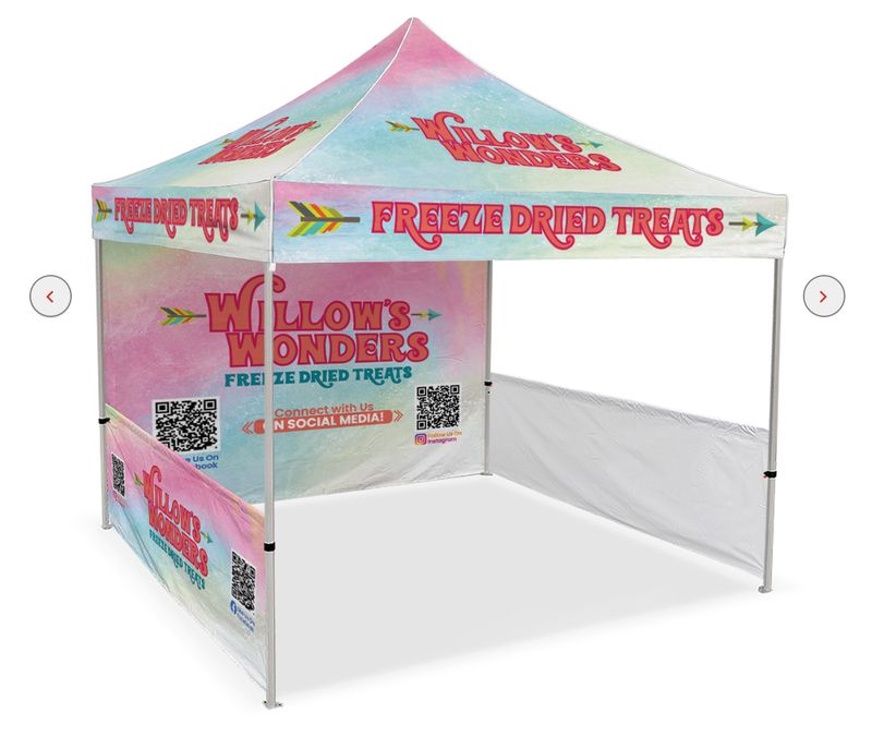 Custom Canopy Tent Package with Full Back Wall, Two Half Side Walls & Two Feather Flags