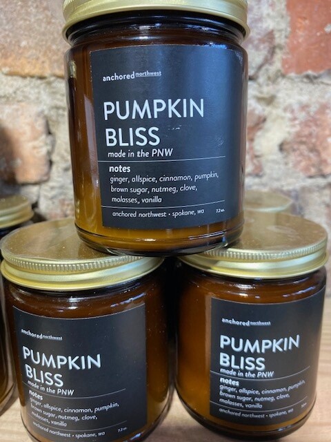 Anchored Northwest Candles Pumpkin Bliss Amber Glass Jar w\lid