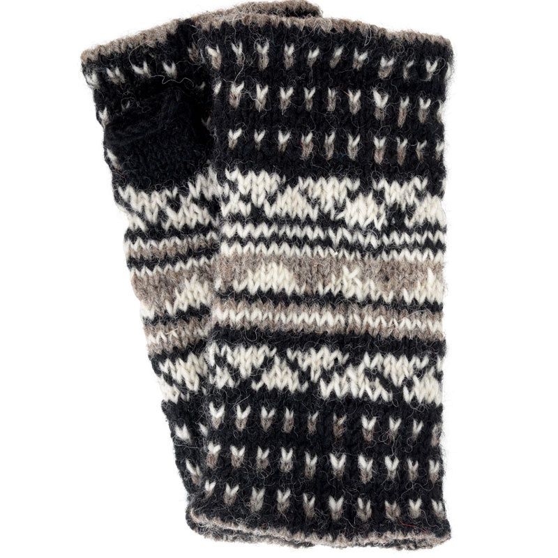 Patterned-Knit Hand Warmers, Color: Black
