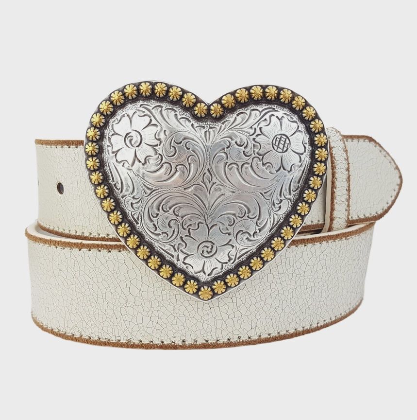 White Leather Heart Belt