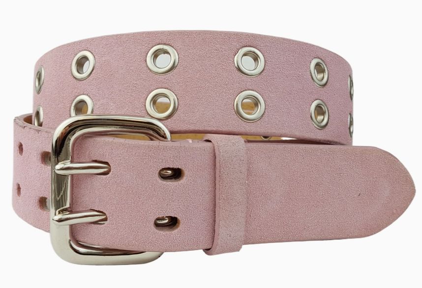 Genuine Suede Eyelet Belt, Color: Pink, Size: Small