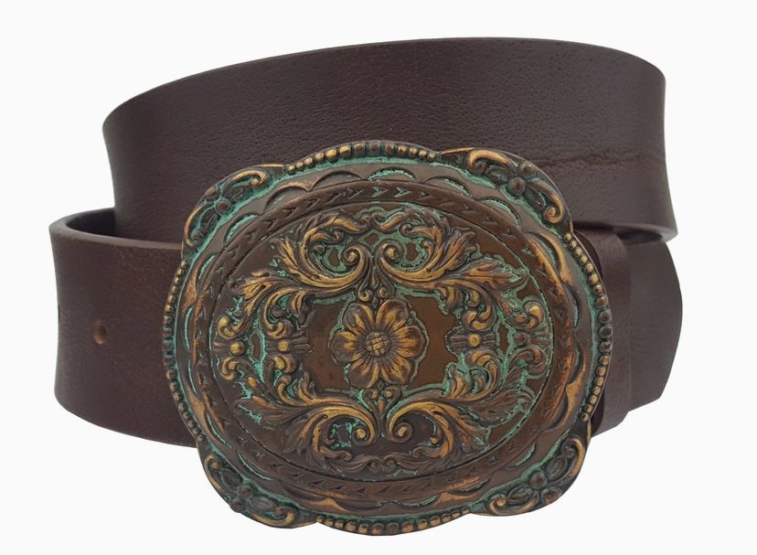 Genuine Leather Belt - Bronze Patina Buckle