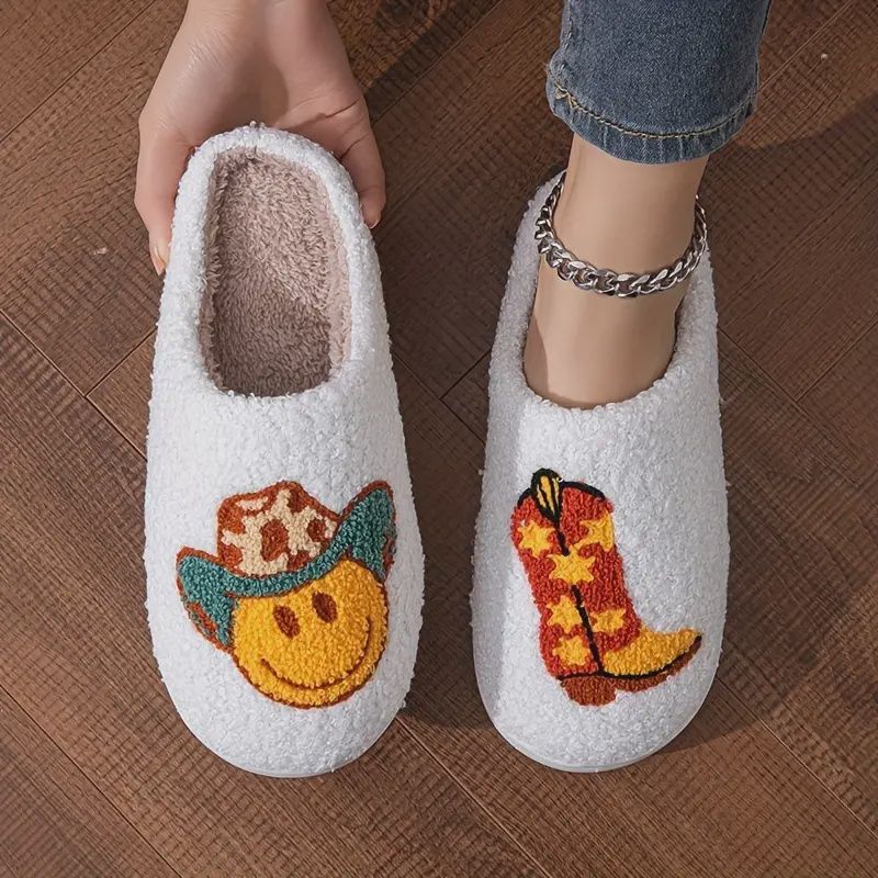 Cowboy Slippers, Color: Cream, Size: 6/6.5 (36-37)